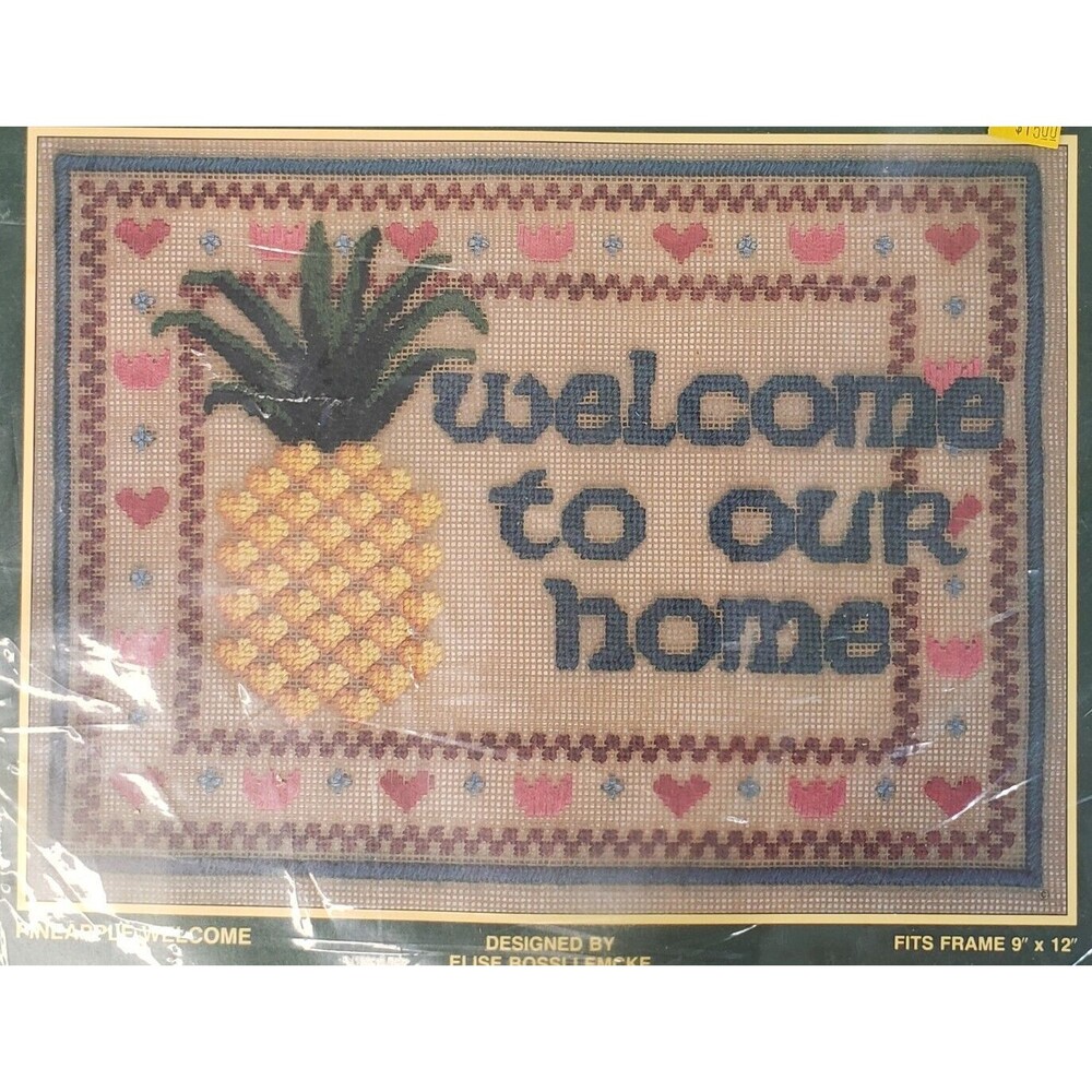 New Sealed Vtg 1986 Sunset Needlepoint Kit Pineapple Welcome 6706 Lemcke Design